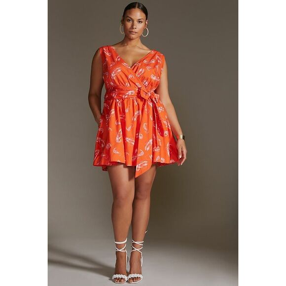 Anthropologie Maeve Flirty Wrap Mini Dress Lobster Sleeveless Orange size M NWT - Picture 1 of 12